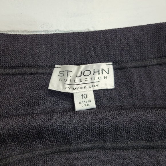 New St John Wool Silk Blend Lace Trim Black White Sweater Knit Skirt Suit Set - Picture 6 of 6